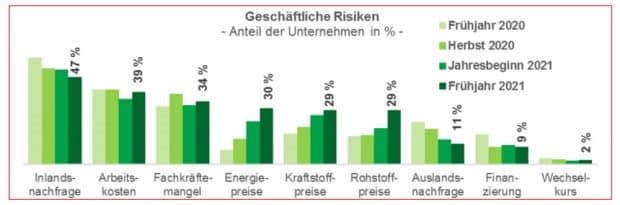 Die größten Geschäftsrisiken aus Sicht der befragten Unternehmen. Grafik: IHK zu Leipzig