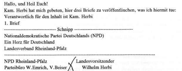 "Heil Euch" im Jahr 1996. Quelle: Vereinigung der Verfolgten des Naziregimes - Bund der Antifaschistinnen und Antifaschisten (VVN-BdA)