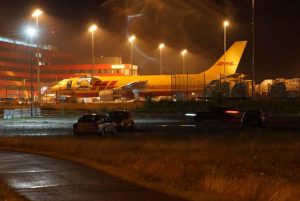 DHL konnte in der Nacht vom 9. zu 10. Juli ohne Probleme weiterarbeiten. Foto: BI „Gegen die neue Flugroute“