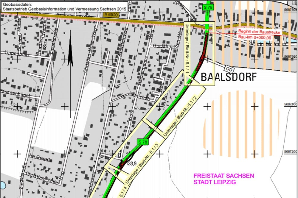 Der nördliche Teil des geplanten Radweges zwischen Baalsdorf und Holzhausen. Karte: Stadt Leipzig, VTA