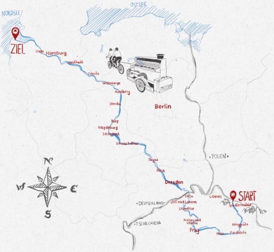 Die Route auf dem Elberadweg. Karte: Tastdem.de