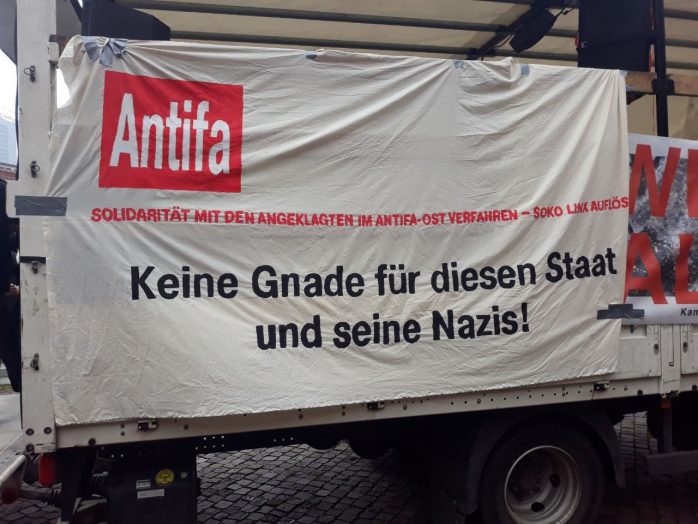 Der Demowagen der "Wir sind alle LinX"-Demo. Foto: LZ