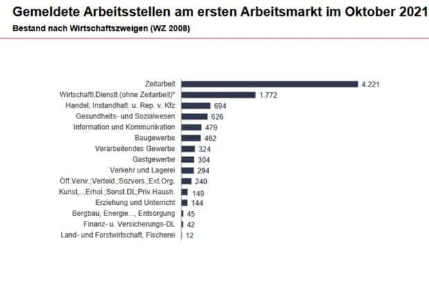 Freie Stellen geordnet nach den suchenden Wirtschaftszweigen. Grafik: Arbeitsagentur Leipzig