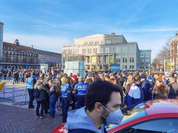 "Querdenker"-Demo am 6. November 2021 auf dem Augustusplatz. Foto: LZ