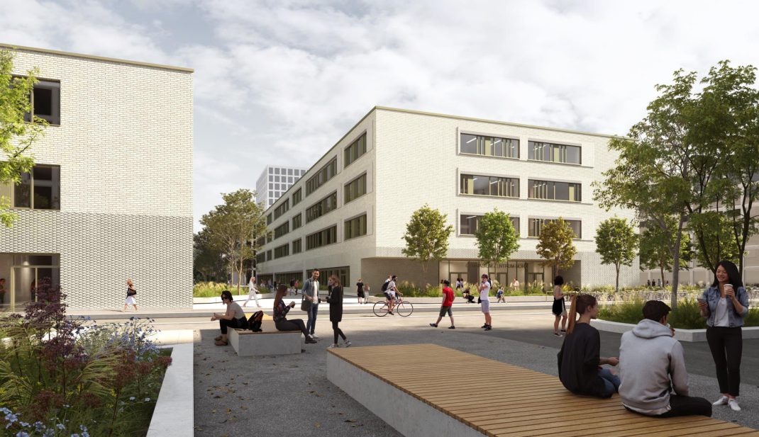 So soll das neue Gymnasium westlich des Leipziger Hauptbahnhofs einmal aussehen. Visualisierung: OTTO WULFF / RKW Architektur
