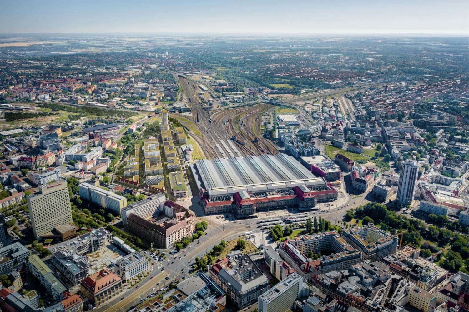 So soll das neue Löwitz Quartier westlich des Leipziger Hauptbahnhofs einmal aussehen. Visualisierung: bloomimages/freiland
