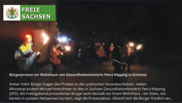 Videosequenzen im "Freie Sachsen"-Kanal von vor Ort, selbst hochgeladen und mit dem eigenen Logo versehen. Screen Telegram Freie Sachsen