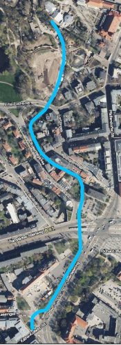 Der geplante Abschnitt für die Öffnung des Pleißemühlgrabens. Quelle: LeipziGIS 2021