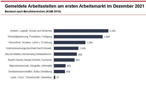In welchen Wirtschaftsbereichen Arbeitskräfte gesucht werden. Grafik: Arbeitsagentur Leipzig