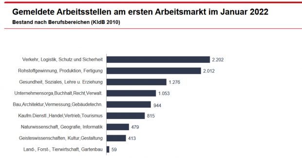 Gemeldete freie Stellen nach Berufsbereichen. Grafik: Arbeitsagentur Leipzig