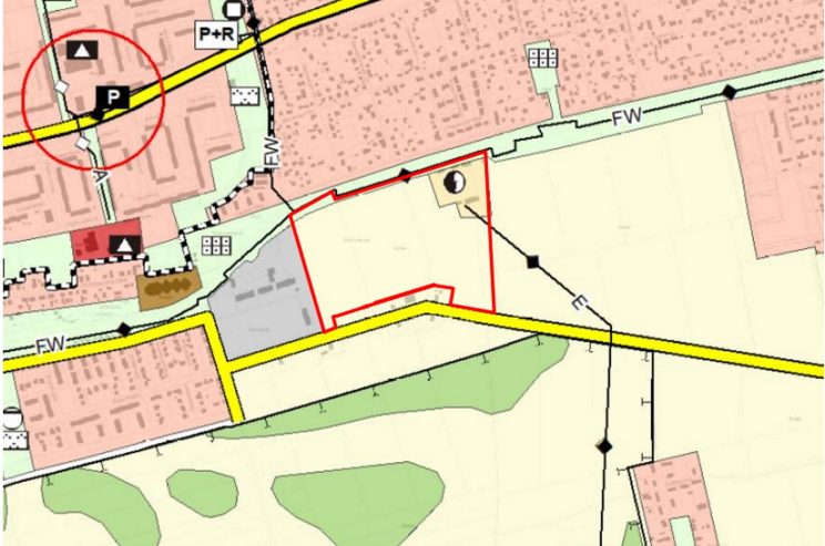 Ausschnitt aus dem Flächennutzungsplan der Stadt mit dem eingezeichneten Standort für die Solarthermieanlage. Karte: Stadt Leipzig