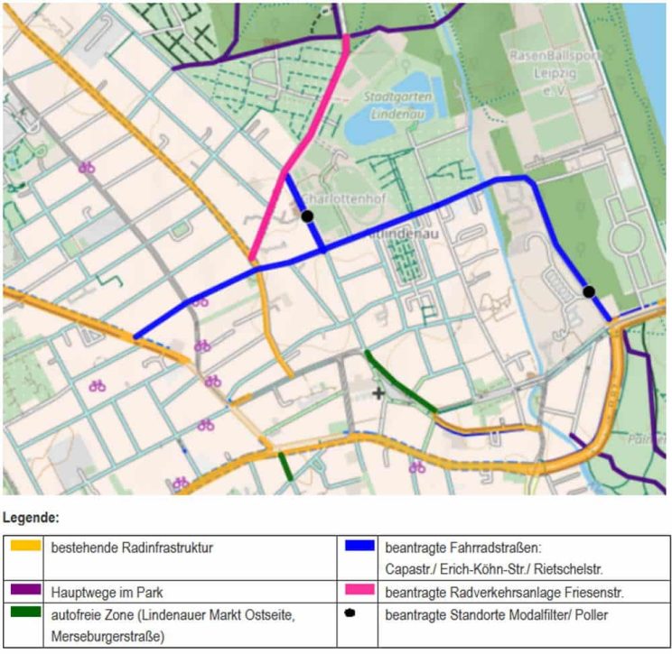 Wie sich das Radnetz in Lindenau entrwickeln könnte. Grafik: Stadtbezirksbeirat Leipzig Altwest