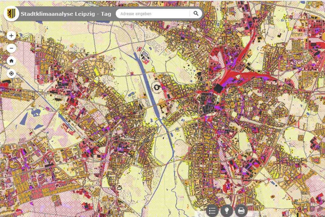 Hitzebelastung im inneren Stadtgebiet am 21. Juni 2022. Karte: Stadt Leipzig, Screenshot: LZ