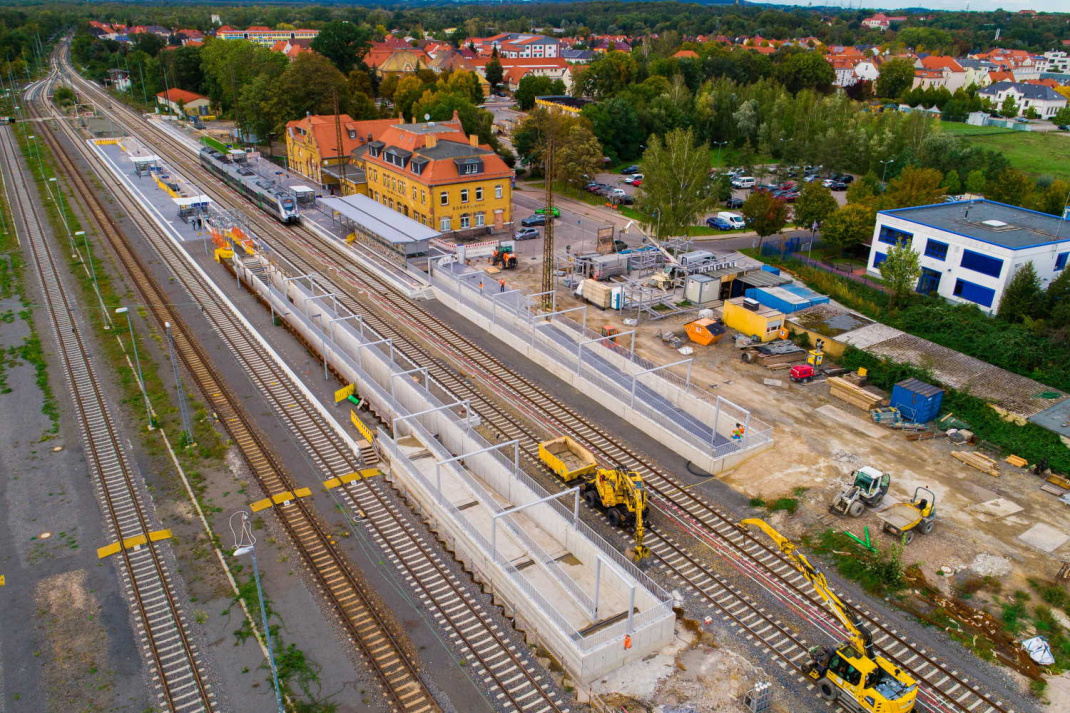 Der Bahnhof Borna kurz vor der Fertigstellung (26.09.2022) Foto: DB S&S AG/Vectorvision