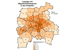 Leipziger mit Migrationshintergrund nach Ortsteilen. Grafik: Stadt Leipzig