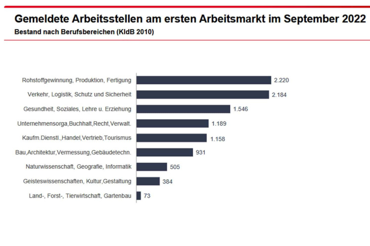 Die gemeldeten freien Stellen nach Wirtschaftsbereichen. Grafik: Arbeitsagentur Leipzig