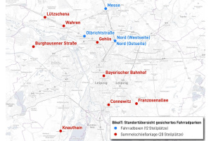 Die geplanten Standorte für Fahrradboxen und Sammelschließanlagen im Leipziger Stadtgebiet. Karte: Stadt Leipzig