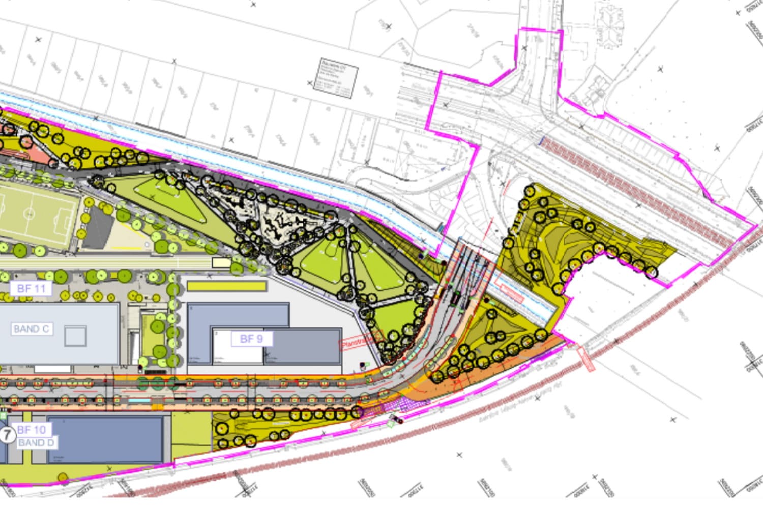 Der bis 2024 geplante Straßenanschluss für das Löwitz Quartier und der Planungsbereich für den Kreuzungsumbau an der Berliner Straße. Karte: Stadt Leipzig