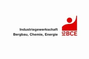 Logo IG BCE, daneben steht Industriegewerkschaft Bergbau, Chemie, Energie