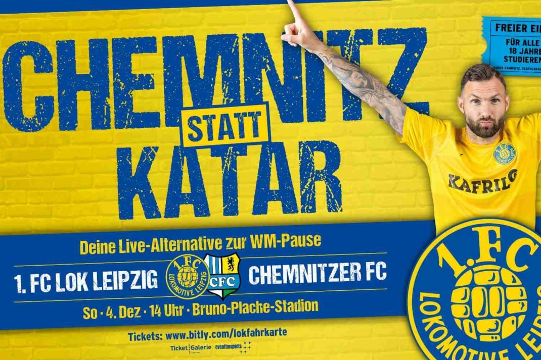 Banner mit der Aufschrift Chemnitz statt Katar und den Terminen