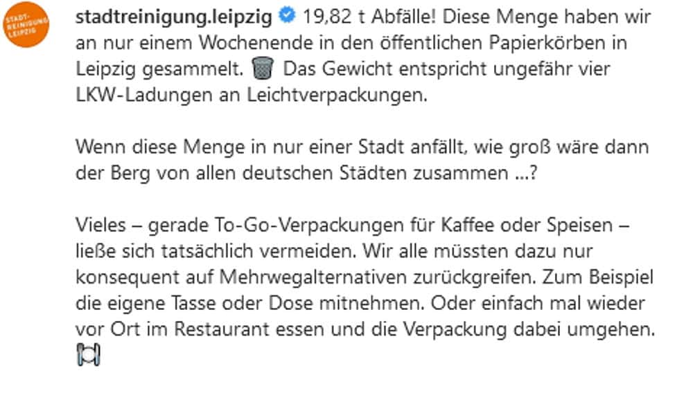 Was ein Wochenende der Stadtreinigung Leipzig an Müll beschert. Screenshot: Privat