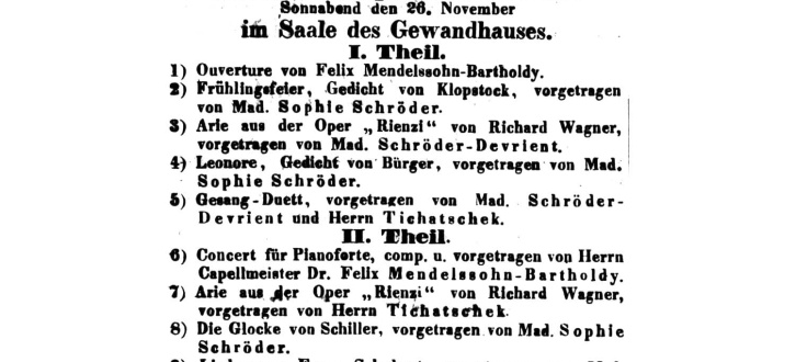 Konzertankündigung mit dem Auftritt von Sophie Schröder am 26. November 1842. Quelle: LT 330/1842 v. 26.11.1842, S. 2983