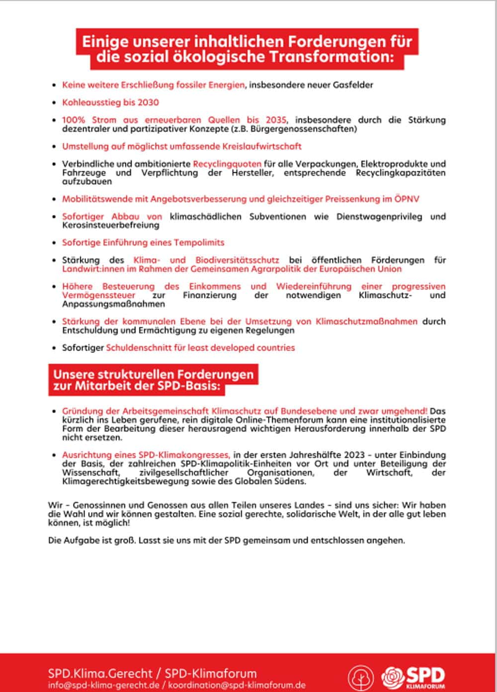 Der Offene Brief an Olaf Scholz, Seite 2.  Quelle: SPD.Klima.Gerecht 