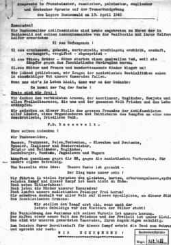 Der Schwur von Buchenwald. Quelle Buchenwaldarchiv