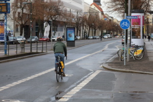 Der neu angelegte Radstreifen an der Scheffelstraße. Foto: Ralf Julke