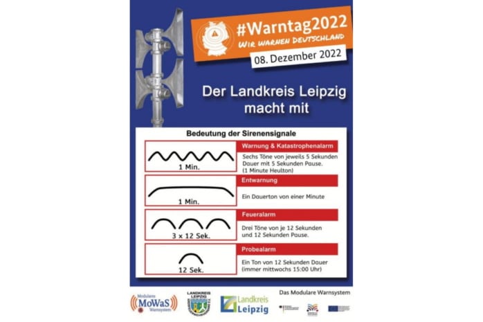 Plakat des Landkreises Leipzig zum Warntag am 8. Dezember. Grafik: Kreisfeuerwehrverband Landkreis Leipzig e.V.