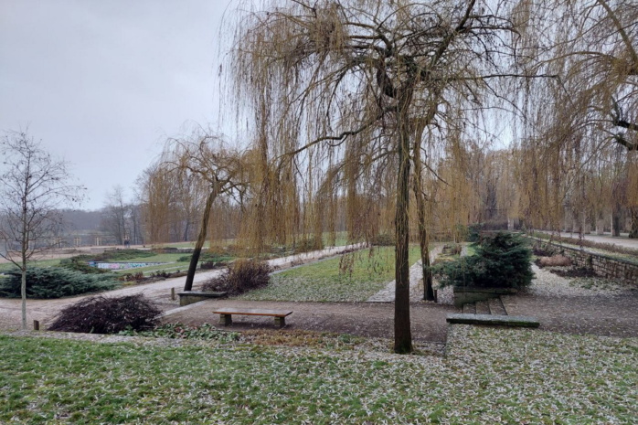 Blick über den Wassergarten mit dem eingelassenen Wasserbecken zur Ufertreppe des Richard-Wagner-Hains. Foto: Sabine Eicker