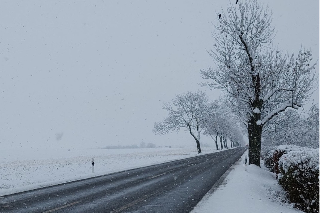 Straße in verschneiter Landschaft