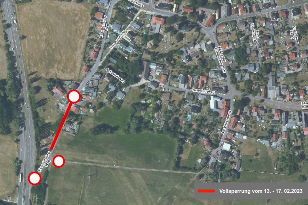 Straßenkarte mit der eingezeichneten Sperrung