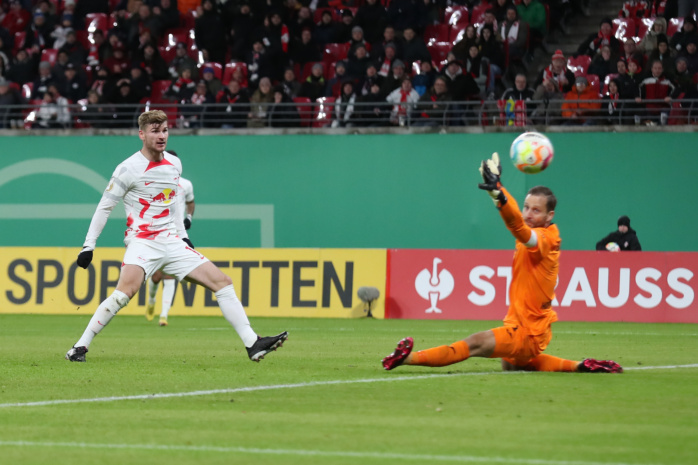 Timo Werner (11, RB Leipzig) erzielt das Tor zum 3:1. Foto: Jan Kaefer