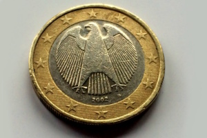 Eurostück mit Bundesadler von Nahem.