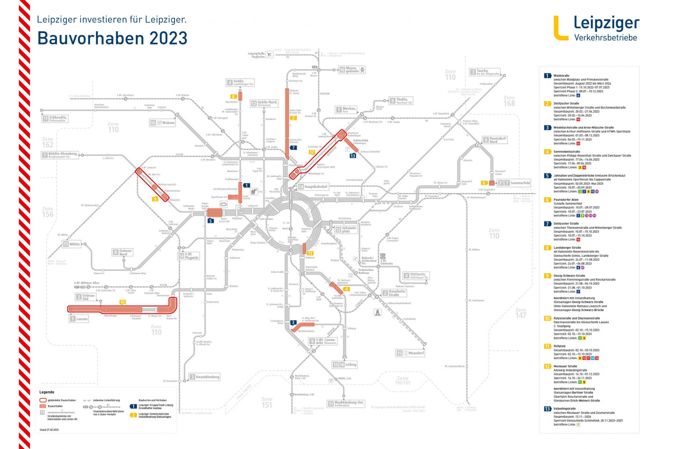Auflistung der LVB-Bauvorhaben 2023. Grafik: LVB