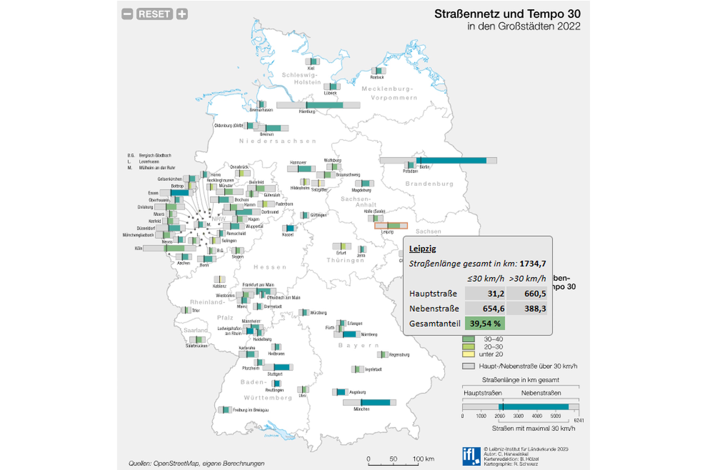 Die Deutschlandkarte: Straßennetz und Tempo 30. Karte: Institut für Länderkunde/Nationalatlas