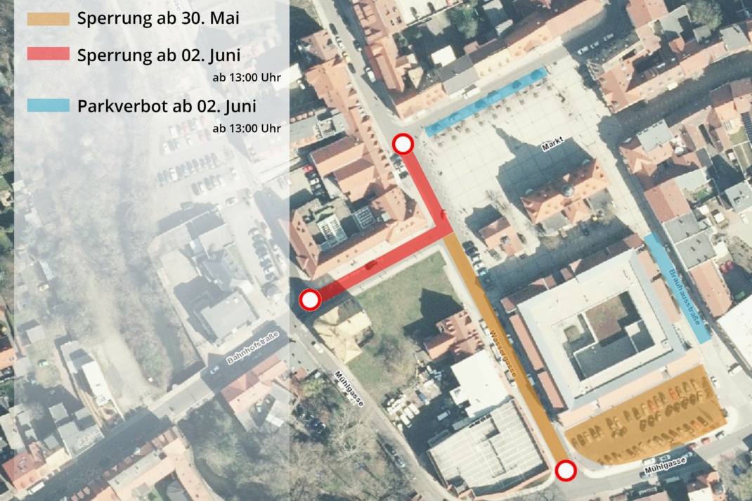 Straßenkarte it eingezeichneter Sperrung