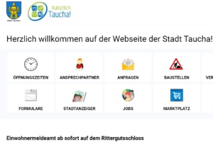 Screenshot (Ausschnitt) der Homepage der Stadtverwaltung Taucha.