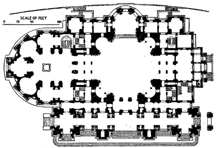 Grundriss des Hauptgeschosses mit der Denkmalskirche