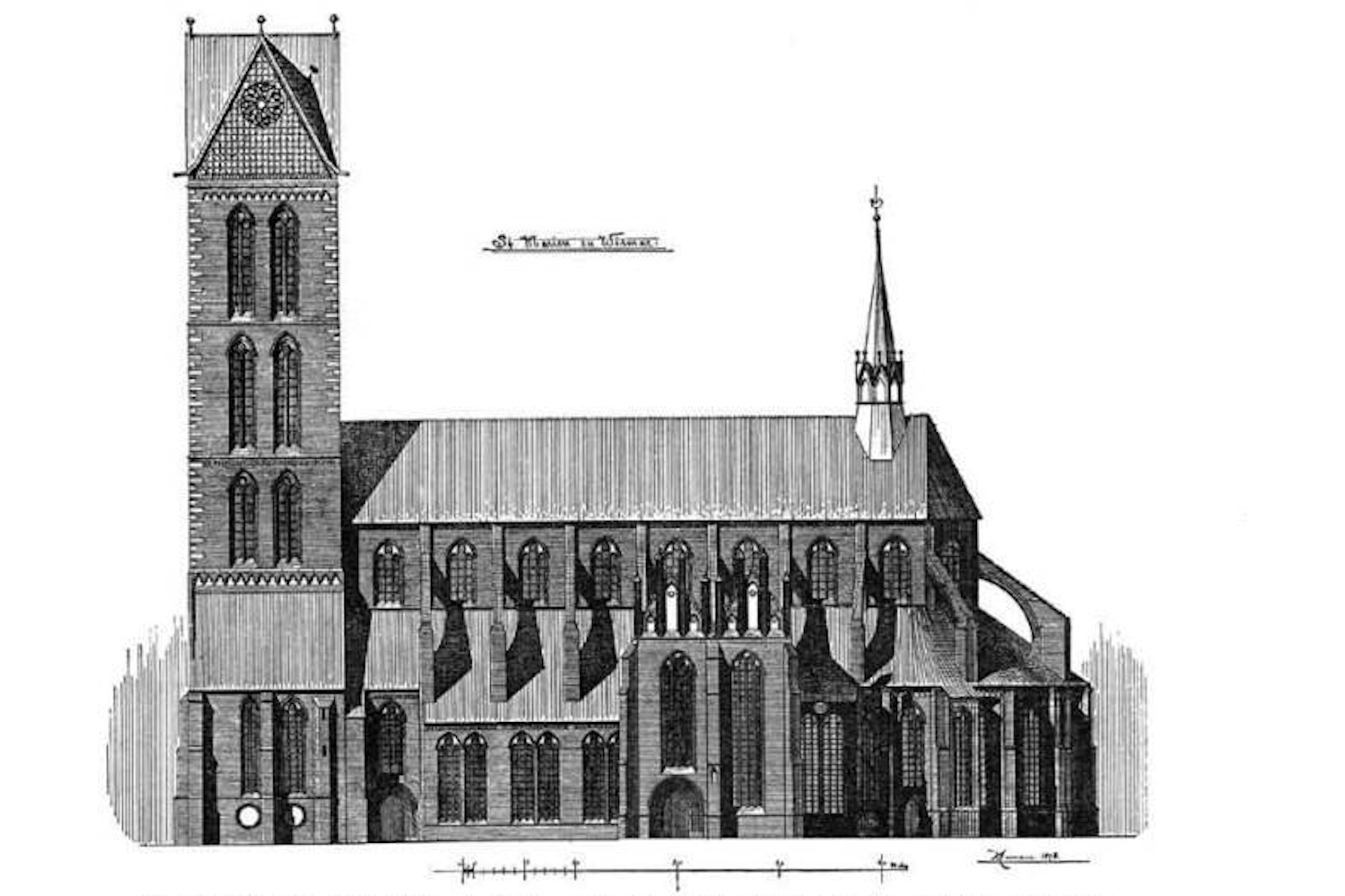 Südansicht um 1896. Abb. aus „Die Kunst- und Geschichts-Denkmäler des Grossherzogthums Mecklenburg-Schwerin“, Band II, Neudruck Schwerin 1992, gemeinfrei. https://commons.wikimedia.org/w/index.php?curid=12183083