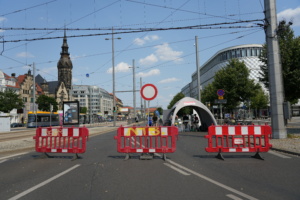 Absperrung auf dem Innenstadtring.