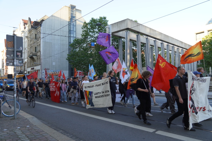 Aufzug von linken Gruppen in Leipzig am 16. September 2023 anlässlich des Todestags Mahsa Aminis