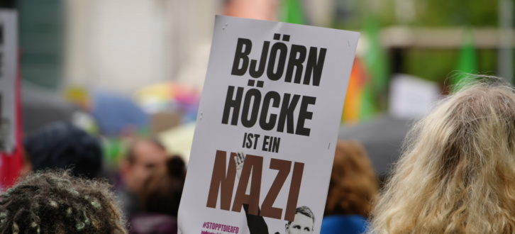 Protest gegen Björn Höcke und die AfD bei deren Parteitag 2023 in Magdeburg. Foto: LZ