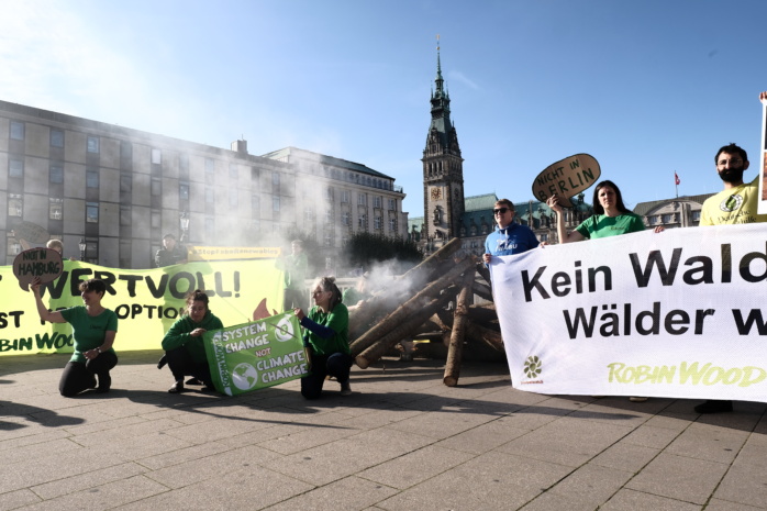Protest in Hamburg zum Internationalen Tag gegen Holzverbrennung in Kraftwerken. Foto: Mirko Boll