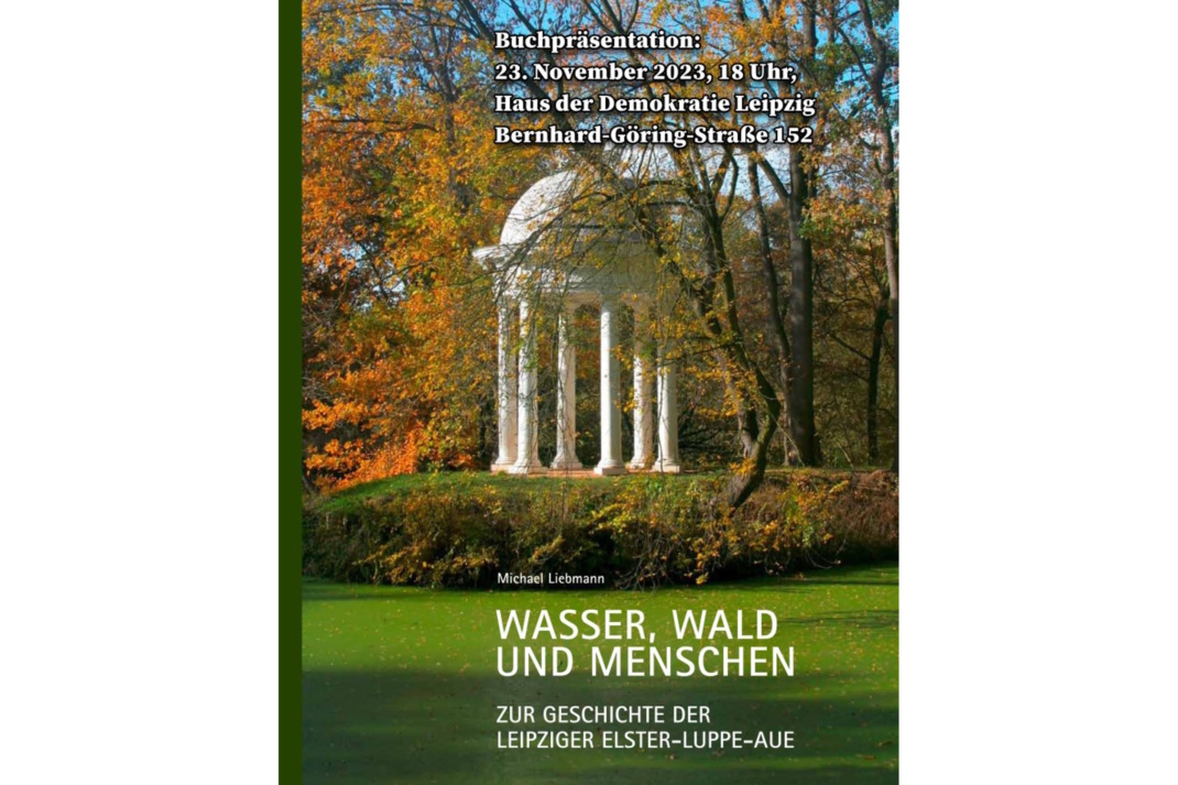 Einladung zur Buchpräsentation, Pavillon in Landschaft.