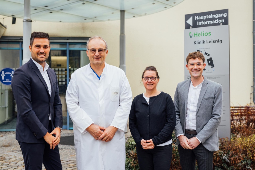 Klinikleitung der Helios Klinik Leisnig Julian Zimmer (Klinikgeschäftsführer), Dr. med. Kay Lange (Ärztlicher Direktor), Uta Reichel (Pflegedirektorin) und Till Sander (Kaufmännischer Leiter) (von links nach rechts).
