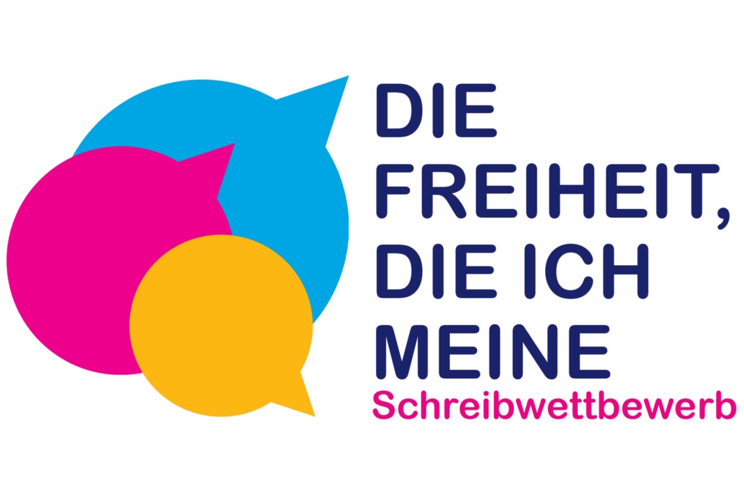 Wettbewerbslogo, Schriftzug und farbige Sprechblasen.