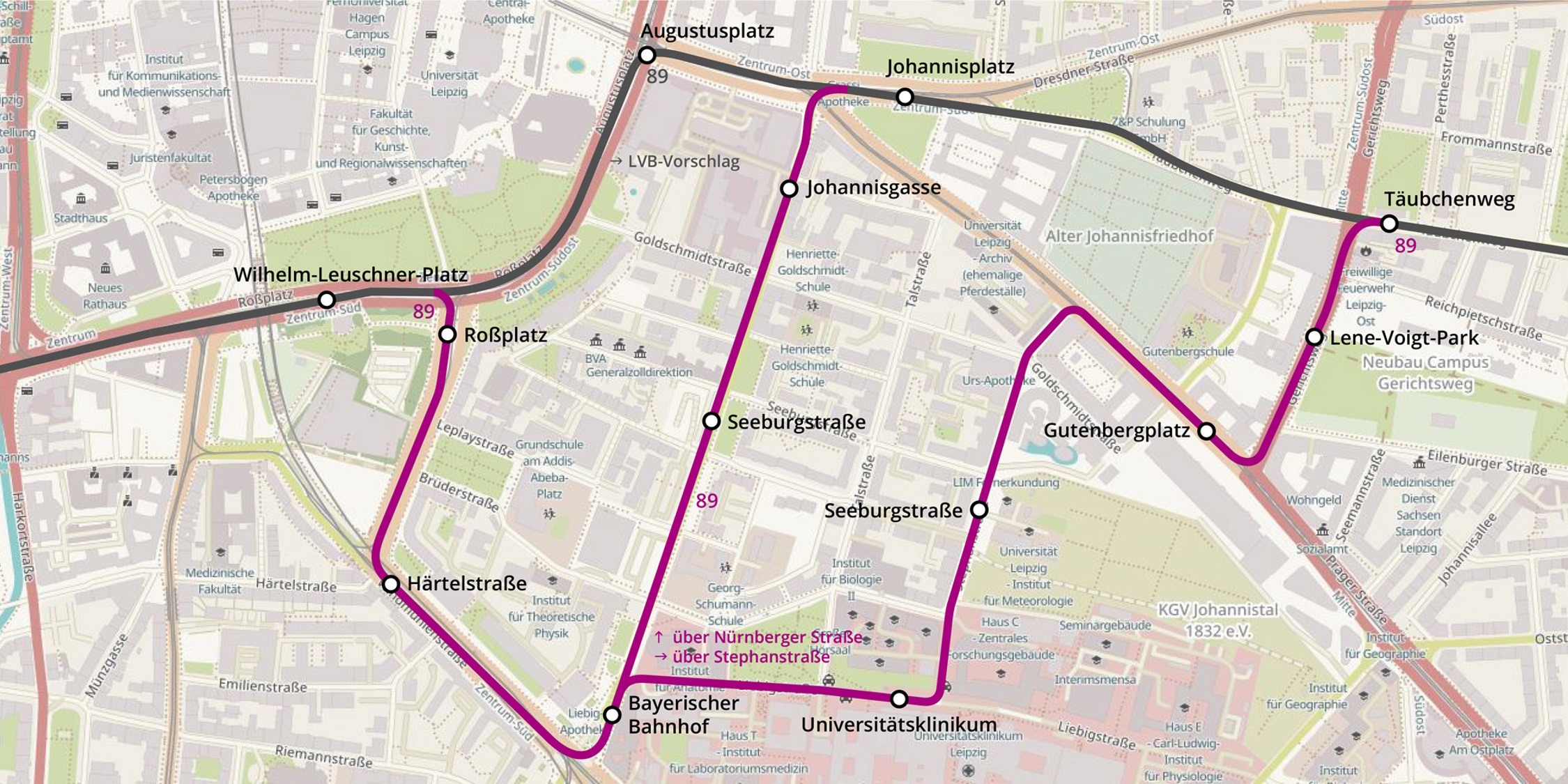 Alternative Linienführung füpr den Bus 89. Grafik: Bürgerinitiative ÖPNV.LEIPZIG