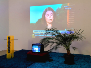 Auf zwei Bildschirmen präsentiert Aleksi Kuesy seine Installation. Foto: Yaro Allisat